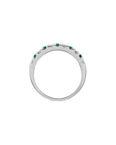 H.j. Namdar 14k 0.35 Ct. Tw. Diamond & Emerald Stackable Ring In Silver