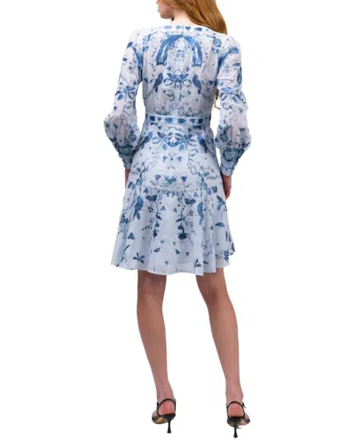 Marchesa Notte Threadwork Voile Mini Dress In Blue