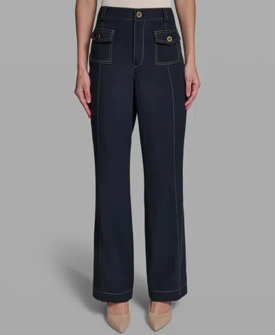 Karl Lagerfeld Double-button Patch-pocket Jeans In Blue