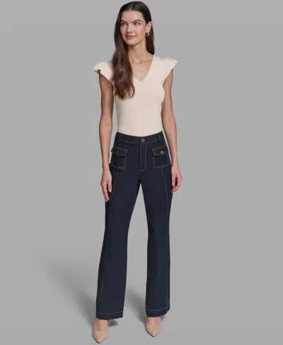 Karl Lagerfeld Double-button Patch-pocket Jeans In Blue