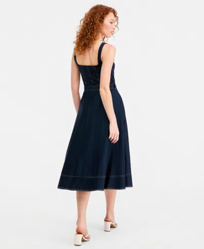 Tommy Hilfiger Contrast Stitch Belted Midi Dress In Blue