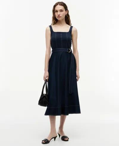 Tommy Hilfiger Contrast Stitch Belted Midi Dress In Blue