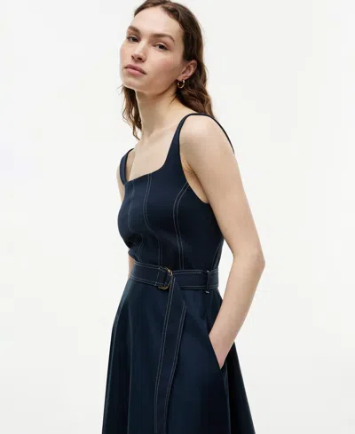 Tommy Hilfiger Contrast Stitch Belted Midi Dress In Blue