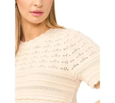 Cece Mixed Pointelle Stitch Cotton Sweater In White