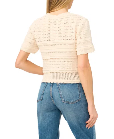 Cece Mixed Pointelle Stitch Cotton Sweater In White