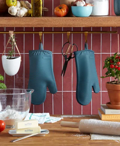 Kitchenaid Ribbed Soft Silicone 2-pc. Oven Mitt Set In Blue