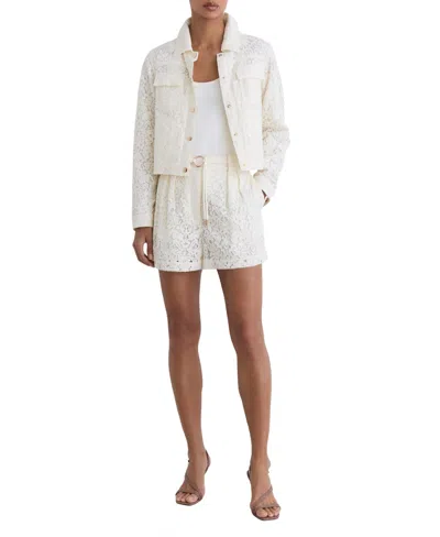 Reiss White Collared Lace Press-stud Jacket In White