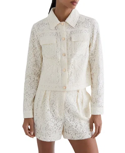Reiss White Collared Lace Press-stud Jacket In White