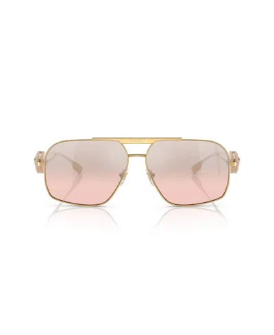 Versace Sleek Metal Rectangular Sunglasses For Men In Gold