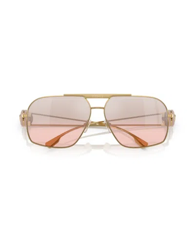 Versace Sleek Metal Rectangular Sunglasses For Men In Gold