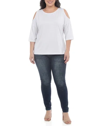 White Mark Plus Size Casual Cold Shoulder Pullover Top In White