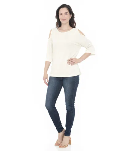 White Mark Women's Casual Cold Shoulder Pullover Top In White