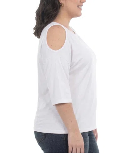White Mark Plus Size Casual Cold Shoulder Pullover Top In White