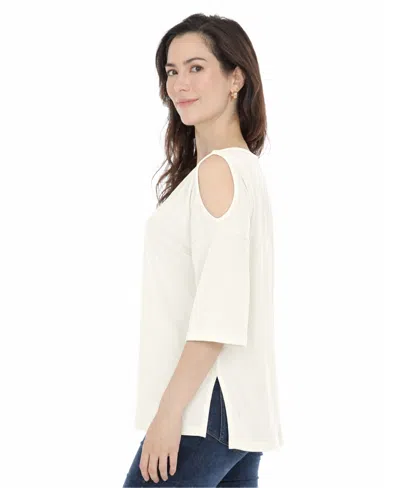 White Mark Women's Casual Cold Shoulder Pullover Top In White