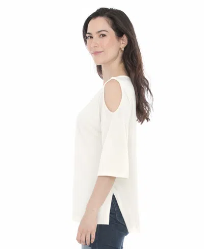 White Mark Women's Casual Cold Shoulder Pullover Top In White