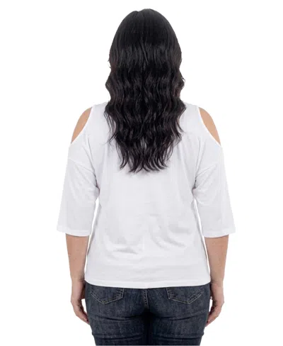 White Mark Plus Size Casual Cold Shoulder Pullover Top In White