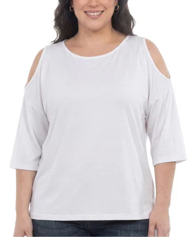 White Mark Plus Size Casual Cold Shoulder Pullover Top In White