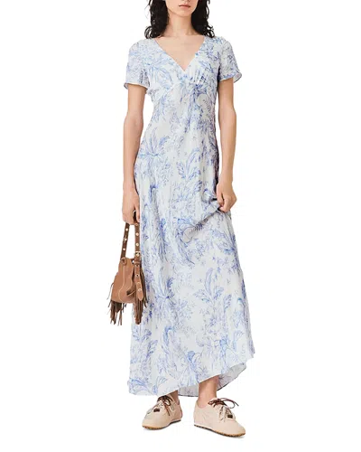 Maje Flowing Patterned Maxi Dress In Blue