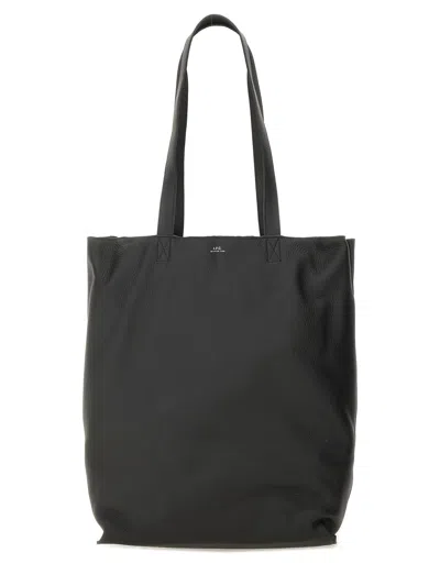 A.p.c. Men Black Leather Maiko Shopping Bag In Black