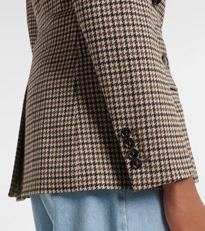 Max Mara Houndstooth Double-breasted Blazer In Brown