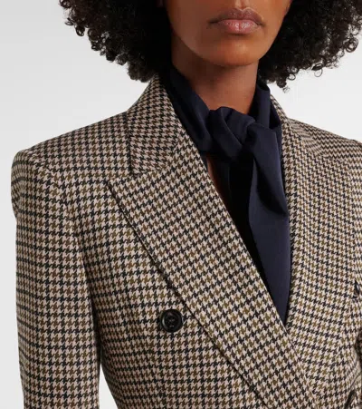 Max Mara Houndstooth Double-breasted Blazer In Brown
