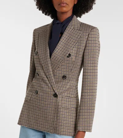 Max Mara Houndstooth Double-breasted Blazer In Brown
