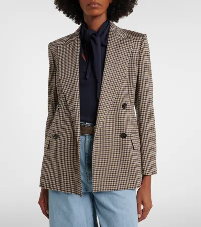 Max Mara Houndstooth Double-breasted Blazer In Brown
