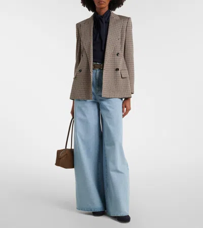 Max Mara Houndstooth Double-breasted Blazer In Brown