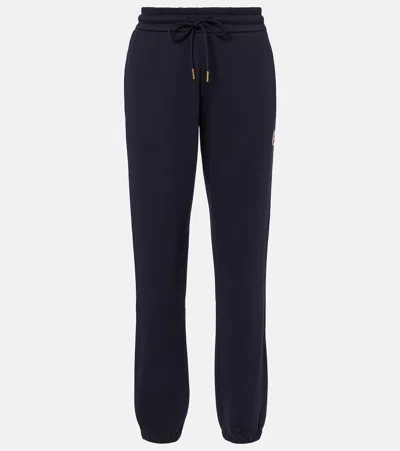 Moncler Logo Cotton Blend Fleece Sweatpants In Black
