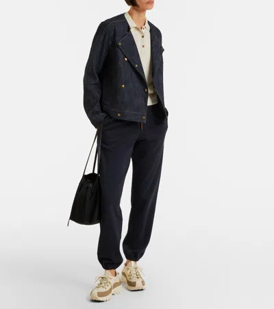 Moncler Logo Cotton Blend Fleece Sweatpants In Black