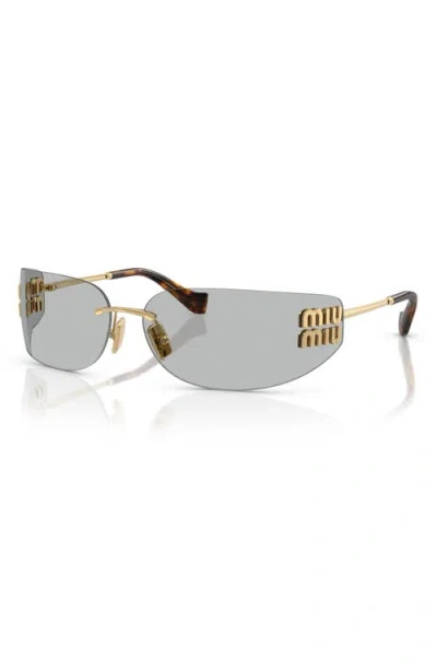 Miu Miu 75mm Oversize Rectangular Wrap Sunglasses In Gold