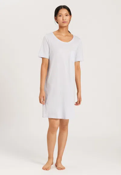 Hanro Cotton Deluxe Round Neck Cotton Nightgown In Blue