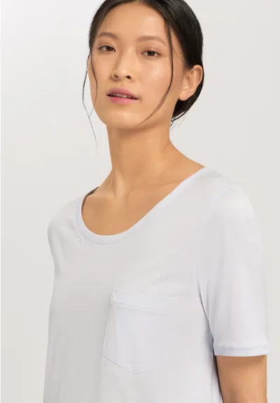 Hanro Cotton Deluxe Round Neck Cotton Nightgown In Blue
