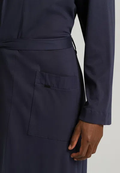 Hanro Night And Day Shawl Collar Cotton Robe 120cm In Deep Navy