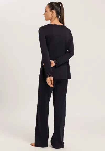 Hanro Moments Cotton Lace Trim Pajamas Set In Black