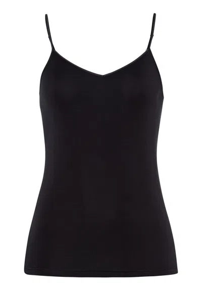 Hanro Seamless Cotton V-neck Camisole In Black