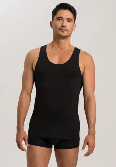 Hanro Cotton Superior Fitted Cotton Tank Top In Black