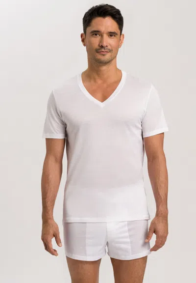 Hanro Cotton Sporty V-neck Cotton T-shirt In White