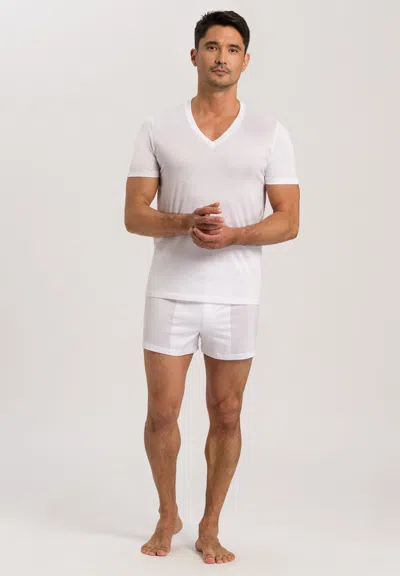 Hanro Cotton Sporty V-neck Cotton T-shirt In White