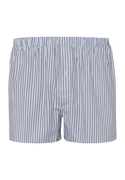 Hanro Mens Light Grey Stripe Fancy Relaxed-fit Cotton Boxer Shorts Xxl In Blue