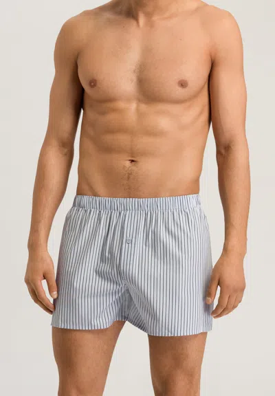 Hanro Mens Light Grey Stripe Fancy Relaxed-fit Cotton Boxer Shorts Xxl In Blue