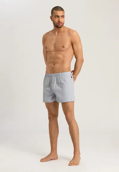 Hanro Mens Light Grey Stripe Fancy Relaxed-fit Cotton Boxer Shorts Xxl In Blue