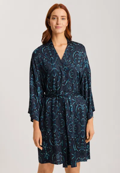 Hanro Marlene Damask Robe In Black