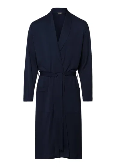 Hanro Night And Day Shawl Collar Cotton Robe 120cm In Deep Navy