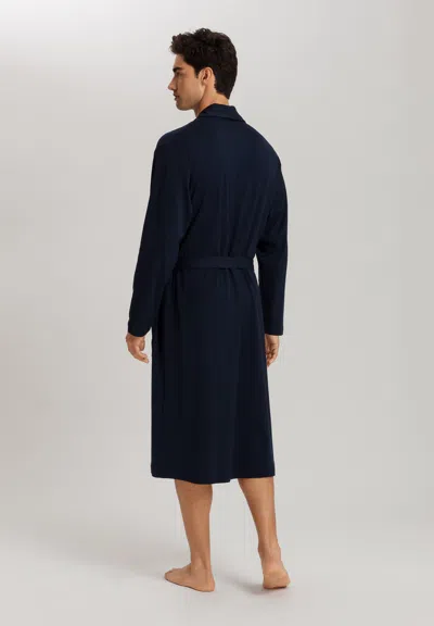 Hanro Night And Day Shawl Collar Cotton Robe 120cm In Deep Navy