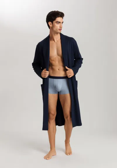 Hanro Night And Day Shawl Collar Cotton Robe 120cm In Deep Navy