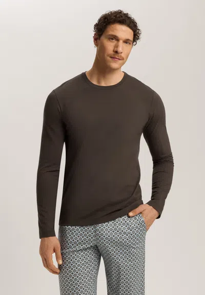 Hanro Cotton Solid Long Sleeve Pajama Tee In Brown