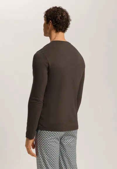 Hanro Cotton Solid Long Sleeve Pajama Tee In Brown