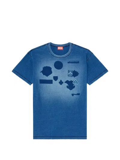 Diesel T-shirt With Shadow-effect Patches In Blue
