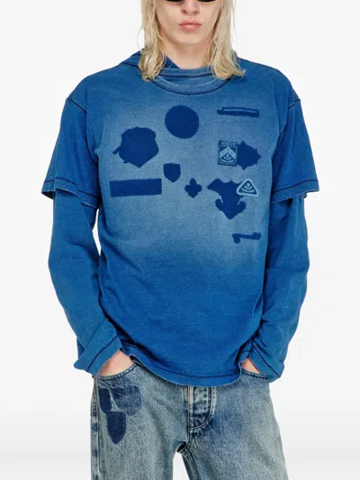 Diesel T-shirt With Shadow-effect Patches In Blue